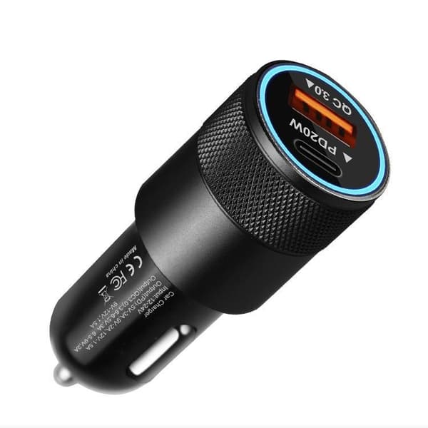 38 W kaksoisautolaturi 20 W USB-C ja 18 W USB-A QC3.0