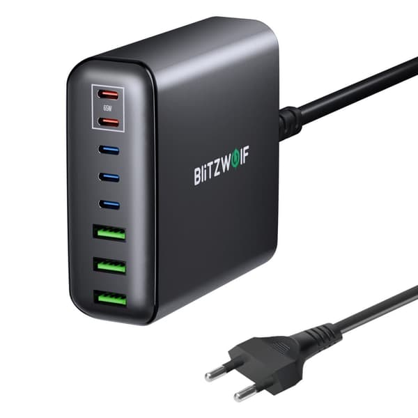 BW-S26 250W 8-Port USB PD Oplader 3USB-A+5USB-C PD3.0 QC3.0 AFC FCP PPS APPLE Hurtigopladning Desktop Ladestation EU-stik, sort