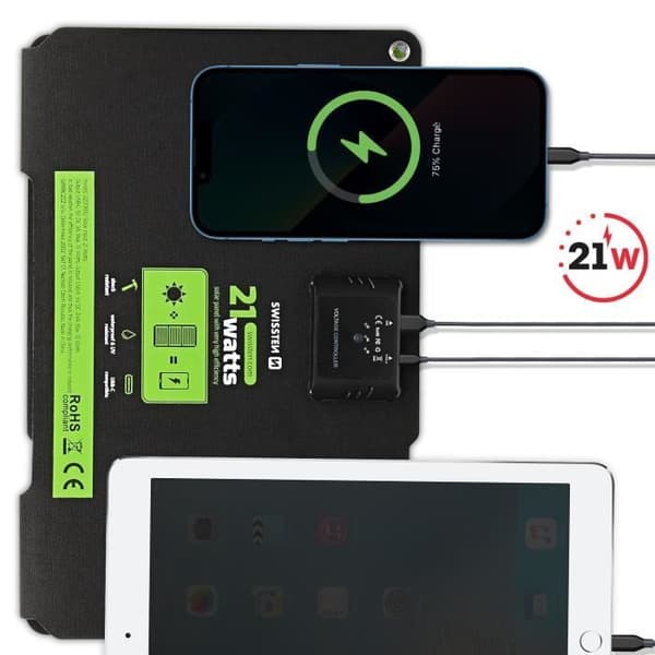 21W hopfällbar bärbar och vattentät solladdare USB och USB C-port Swissten Lime Green