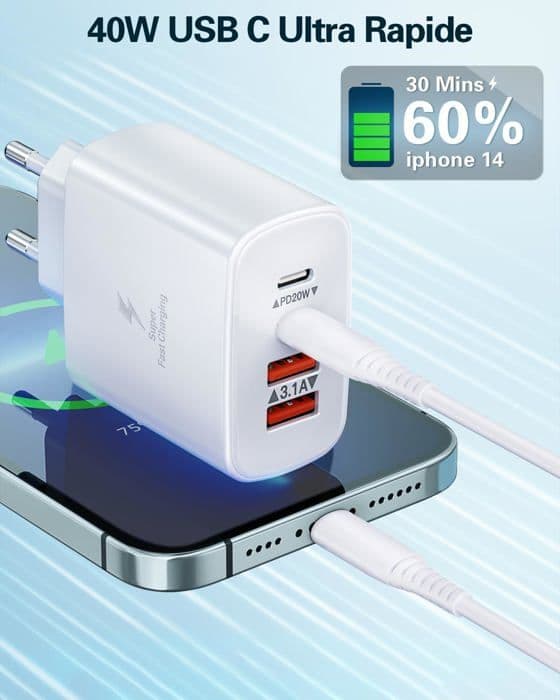 USB C laddare, 40W 4 portar USB C väggladdare Dual Port PD+QC, flera laddare kompatibel för iPhone/Samsung/iPad/Surfplatta