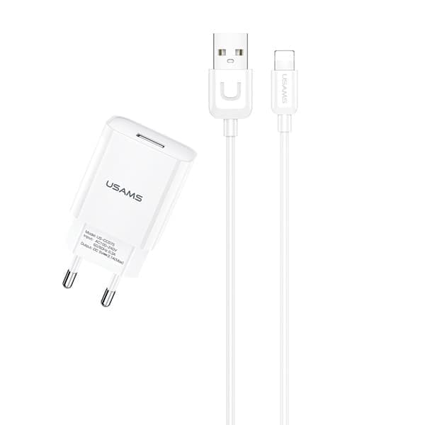 USAMS Lad. verkkoon. 1xUSB T21 salamanvalkoinen/valkoinen 2.1A pikalataus T21OCLN01