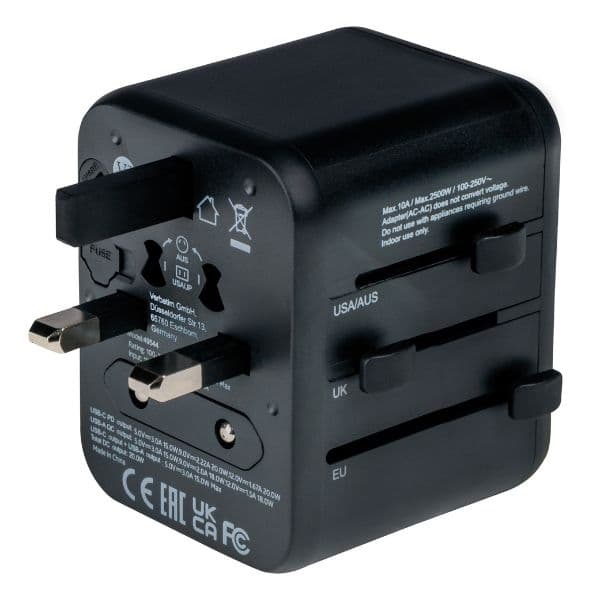 Verbatim EU/UK/US reiseadapter 2xUSB-A/USB-C PD 20W UTA-02 svart/svart 49544