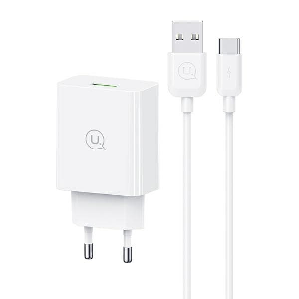USAMS Lad. verkkoon. 18 W + USB-C/USB-A-kaapeli 1 m Pikalataus valkoinen/valkoinen sarja SC SCXLTZ02