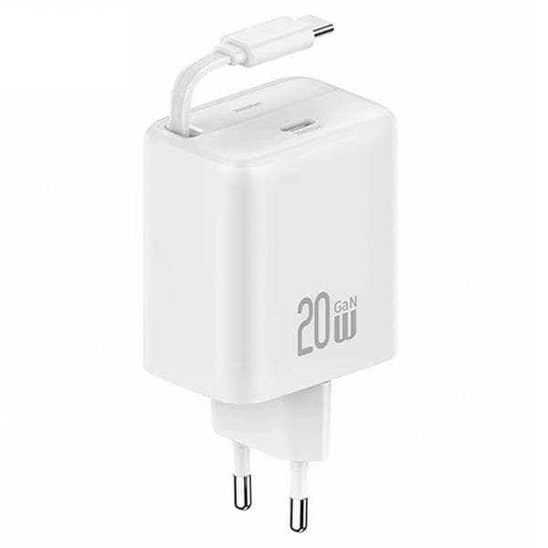 USAMS Lad. verkkoon. 1xUSB-C sisäänvedettävällä USB-C:llä sisäänvedettävä PD+QC 20 W Gan pikalatauskaapeli valkoinen/valkoinen YC-sarja