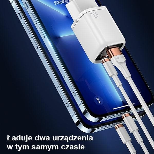 USAMS Lad. verkkoon. 1xUSB-C+1xUSB T46 33W (vain pää) PD3.0 +QC3.0 Pikalataus valkoinen/valkoinen CC152TC02 (US-CC152)