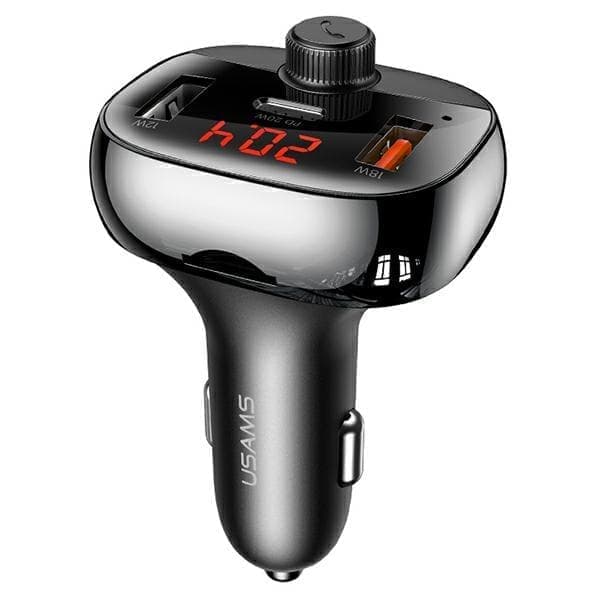 USAMS C25 50 W handsfree-sarja, jossa FM-lähetin, Bluetooth, MP3, 2xUSB / USB-C musta/musta CC143TC01 (US-CC143)