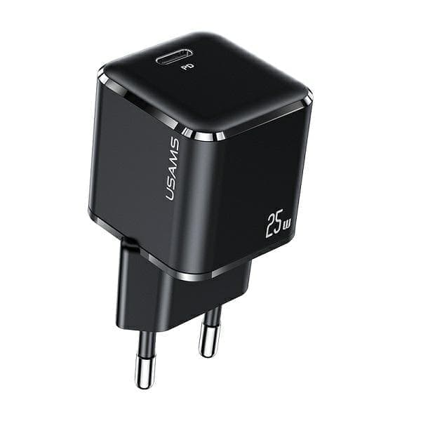 USAMS gutt. nettverk. 1xUSB-C T42 mini 25W (kun hode) Super SI 5V-3A PD3.0 Hurtiglading svart/svart CC140TC01 (US-CC140)