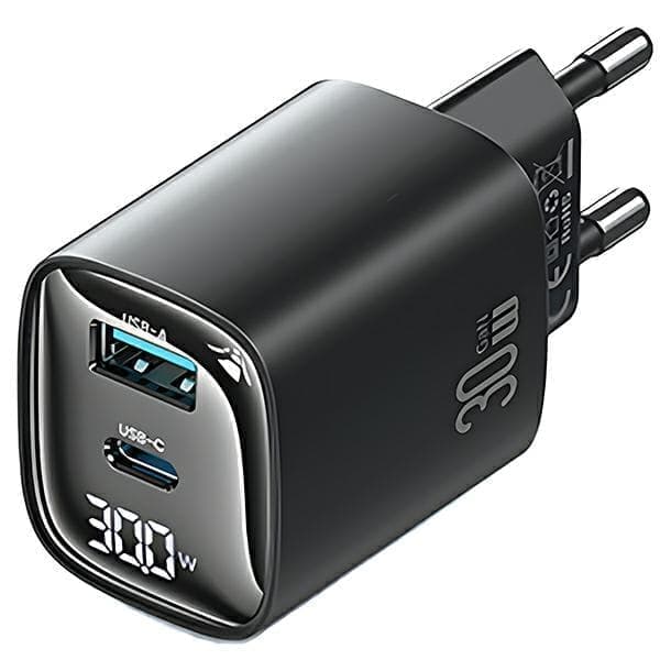 USAMS Lad. verkkoon. CC229 30W GaN USB-C/USB-A Pikalataus XC-sarja musta/musta CC229TC01