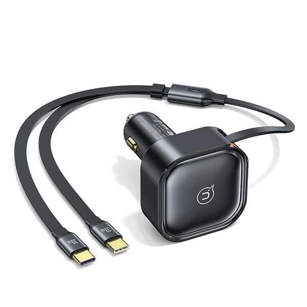 USAMS Lad. yksin. sisäänvedettävällä kaapelilla 2xUSB-C C41 PD 30W Pikalataus musta/musta CC220CC01 (US-CC220)