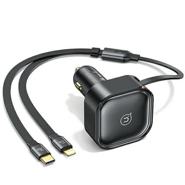USAMS Lad. yksin. sisäänvedettävällä kaapelilla 1xUSB-C+1x Lightning C41 PD 30W Pikalataus musta/musta CC219CC01 (US-CC219)