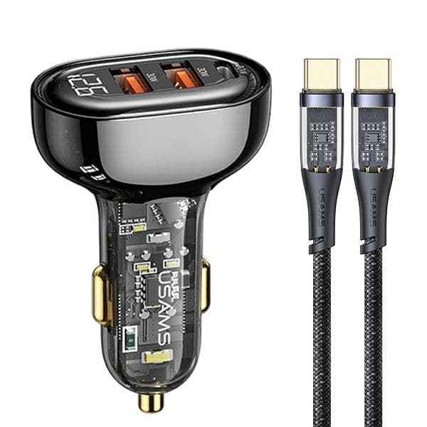 USAMS Lad. yksin. 2xUSB+1xUSB-C 80W pikalataus + USB-C - USB-C-kaapeli BXLACCTC01