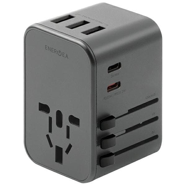 ENERGEA lataus. verkkoon. 3xUSB+2xUSB-C PD-PPS-QC 3.0 35.5W 3A2C sovitin 4in1 US/UA/EU/UK harmaa/gunmetal Travelworld