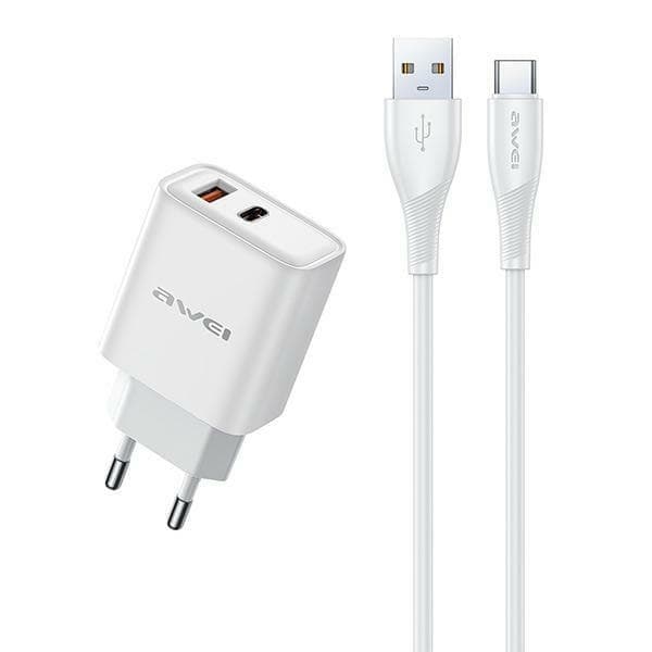 AWEI kiva. verkkoon. PD81T-EU 22,5W + USB-kaapeli + USB-C valkoinen/valkoinen GaN
