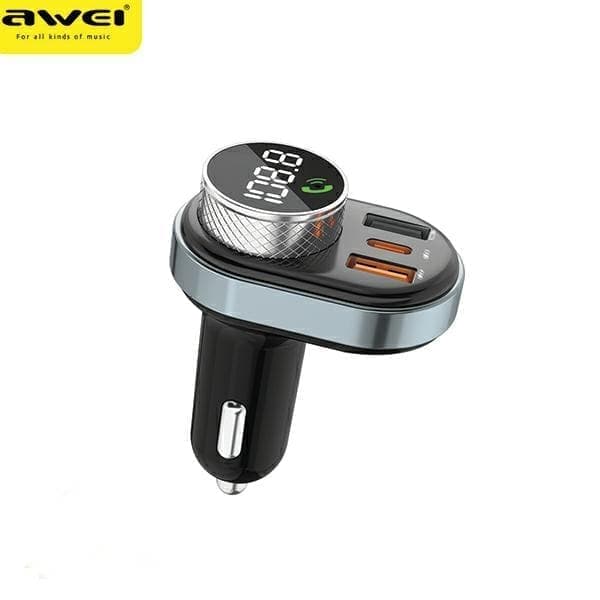 AWEI C-843 handsfree-sarja FM-lähettimellä, Bluetooth 5.0, MP3, 1xUSB+1xUSB-C musta/musta