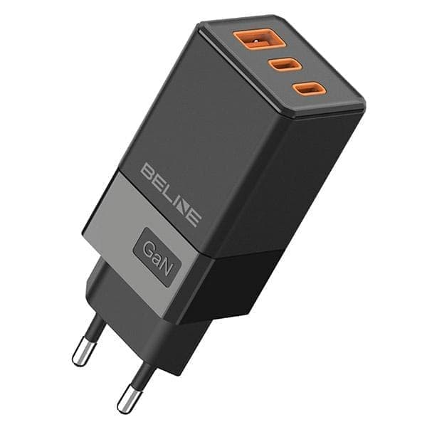 Beline Ład. verkkoon. 2x USB-C + 1x USB 65W musta/musta (vain pää) PD 3.0 + QC 3.0 BLN3CB65 GaN