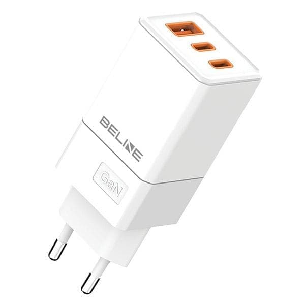 Beline Ład. verkkoon. 2 x USB-C + 1 x USB 65 W valkoinen/valkoinen (vain pää) PD 3.0 + QC 3.0 BLN3CW65 GaN