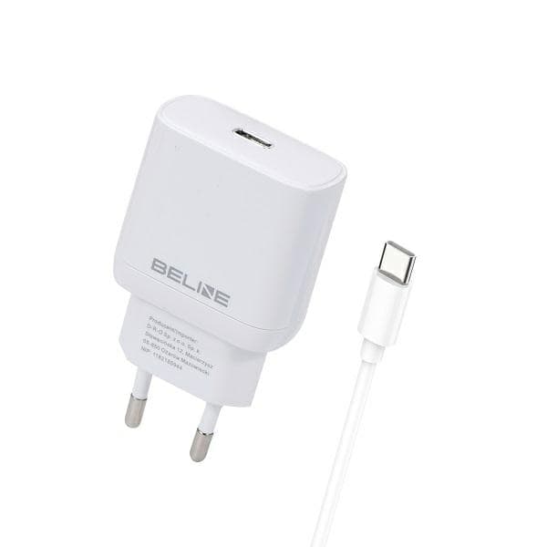 Beline Ład. verkkoon. 1x USB-C 30W + USB-C kaapeli valkoinen PD 3.0 BLNCW30C GaN