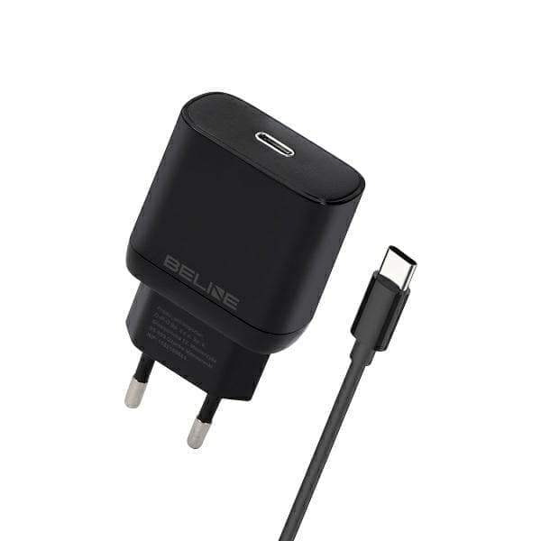 Beline Ład. verkkoon. 1x USB-C 25W + USB-C kaapeli musta /musta PD 3.0 BLNCB25C GaN