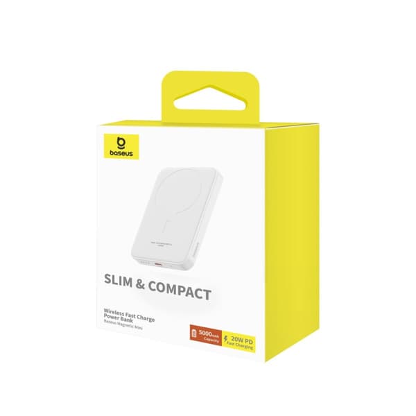 Minivirtapankki 5000mAh 20W + USB-C-kaapeli 20V / 3A valkoinen