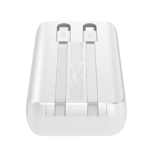 Mini powerbank 10000mAh med indbyggede kabler JR-PBC06 30W hvid