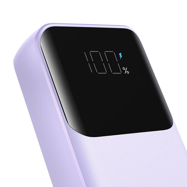 Mini powerbank 20000mAh med indbyggede kabler JR-PBC07 30W lys lilla