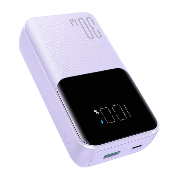 Mini powerbank 20000mAh med indbyggede kabler JR-PBC07 30W lys lilla