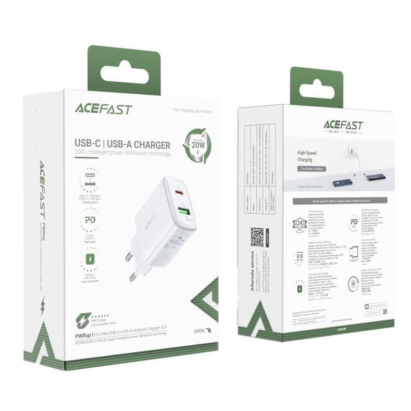 USB-C og USB 20W vægoplader PPS PD QC 3.0 AFC FCP hvid