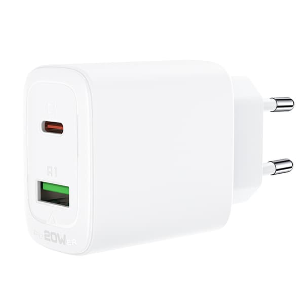 USB-C og USB 20W vægoplader PPS PD QC 3.0 AFC FCP hvid