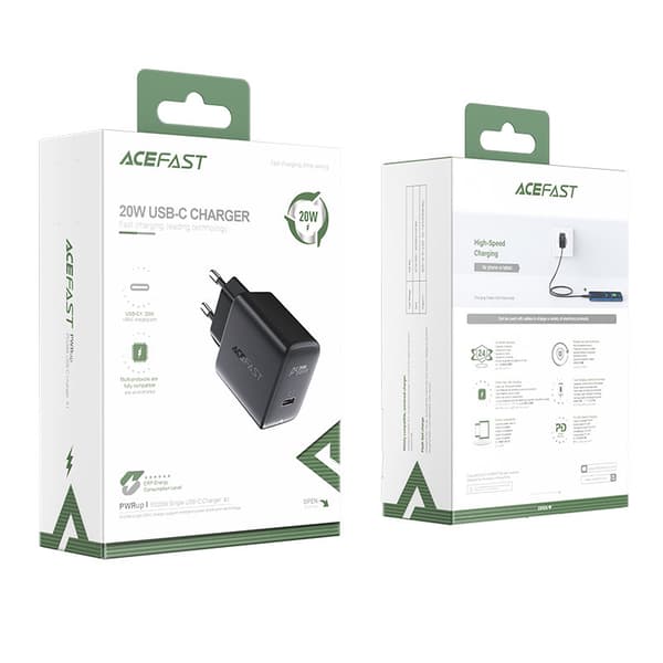 Hurtig USB-C 20W Power Delivery oplader, sort