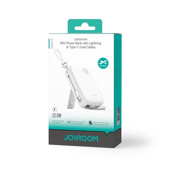 Cutie Series 22,5W 20000mAh Powerbank med USB-A USB-C Stander iPhone Hvid