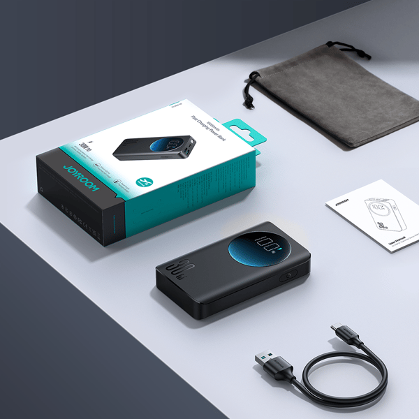 2in1 Powerbank 10000mAh 30W LED USB-taskulamppu USB-C musta