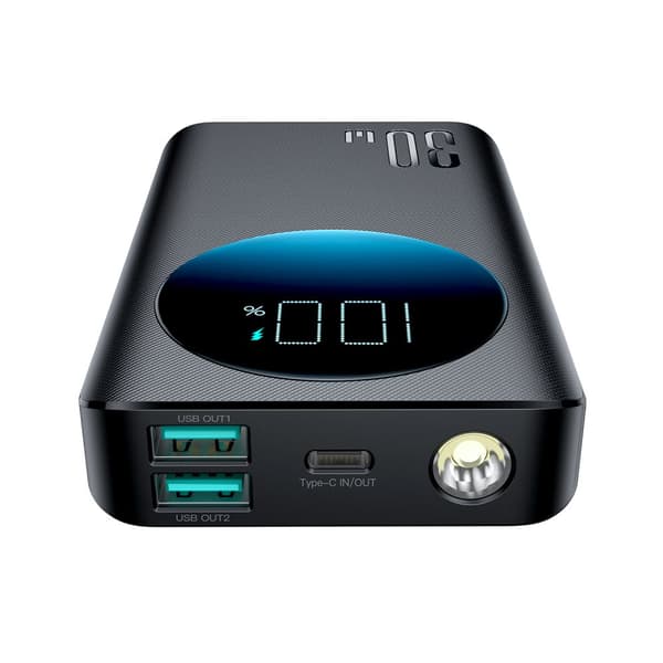 2in1 Powerbank 10000mAh 30W LED USB-taskulamppu USB-C musta