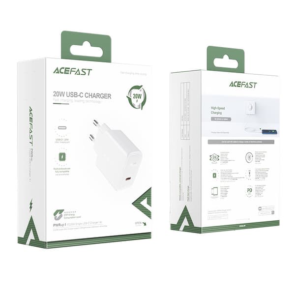 Hurtig USB-C 20W Power Delivery oplader, hvid