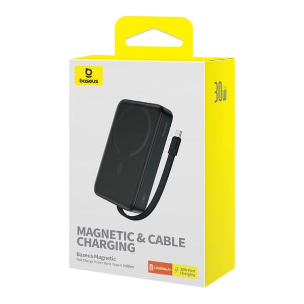 Mini Powerbank MagSafe 10000mAh 30W USB-C-kaapelilla 0,3m musta