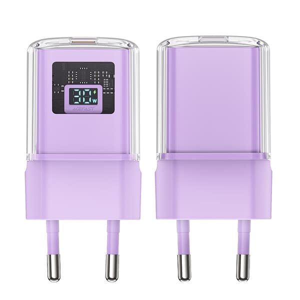 PD 30W GaN3 USB-C nätverksladdare med display, lila