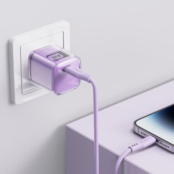 PD 30W GaN3 USB-C nätverksladdare med display, lila