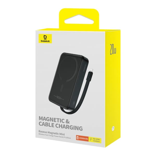 Mini Powerbank MagSafe 10000mAh 20W med Lightning-kabel til iPhone 0,3m sort