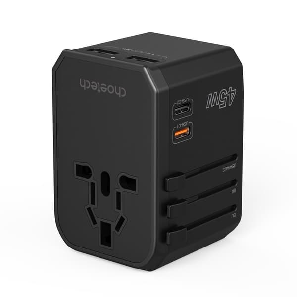 Universal rejseoplader 2x USB-C 2x USB-A PD 45W US EU UK AU Stik Sort
