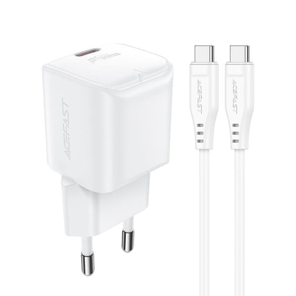 Mini PD 20W GaN oplader + USB-C kabel, hvid