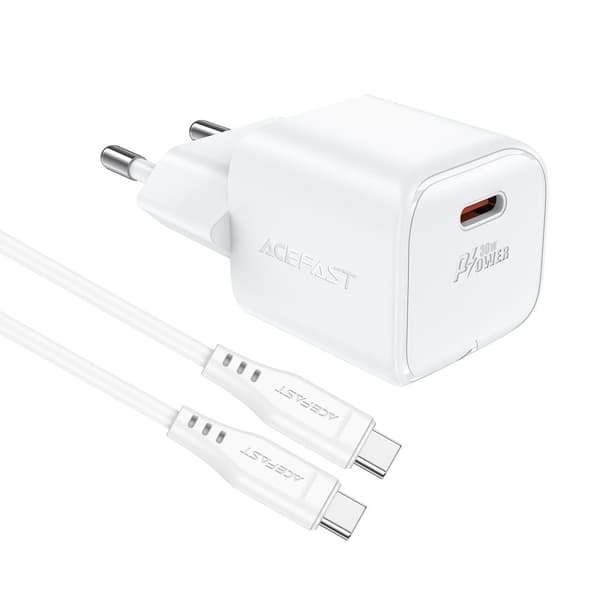 Mini PD 30W GaN oplader + USB-C kabel, hvid