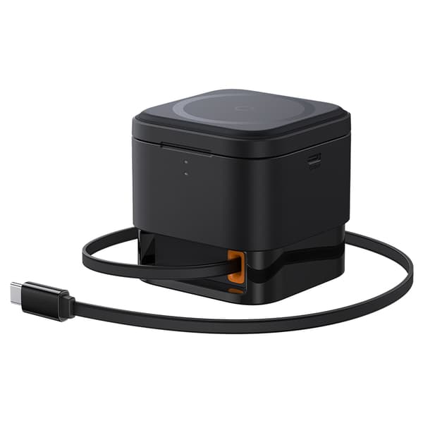 2i1 20W MagSafe Qi trådløs oplader med udtrækkeligt USB-C kabel, sort