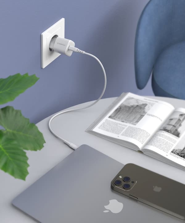GaN USB-C PD 30W vægoplader, hvid