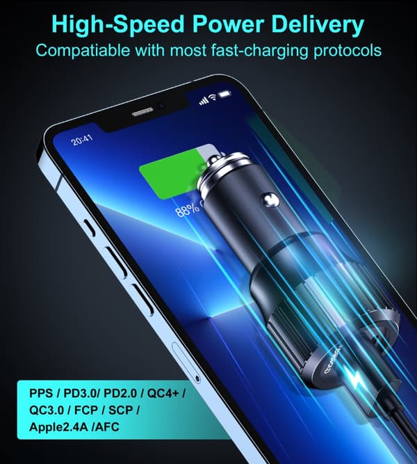 USB-C USB-A PD 63W autolaturi, musta