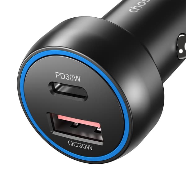 USB-C USB-A PD 60W biloplader med LED-baggrundsbelysning, sort