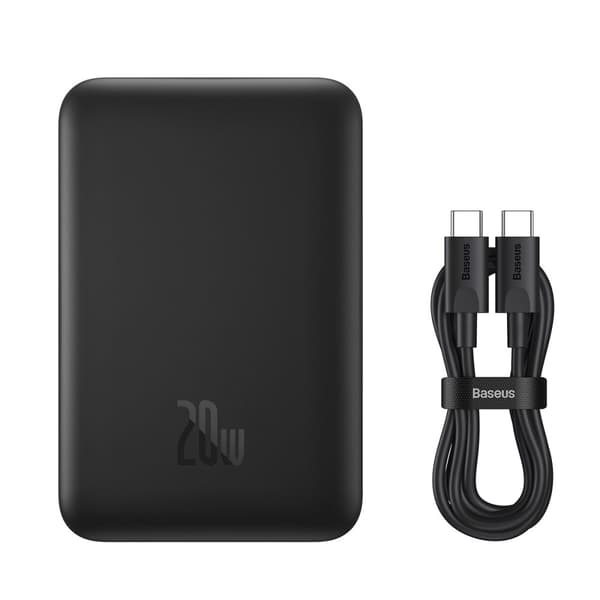 Mini powerbank 10000mAh med induktiv opladning MagSafe 15W PD QC 20W sort Sort