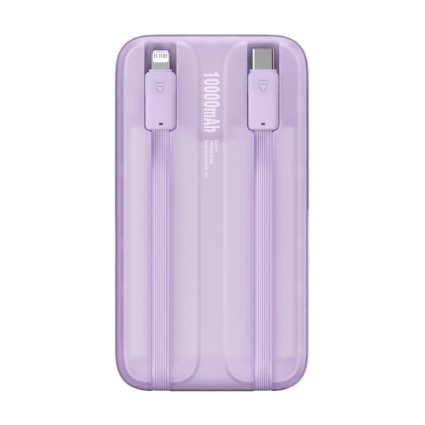 Powerbank med skærm 10000mAh 22,5W + USB-A / USB-C kabel lilla