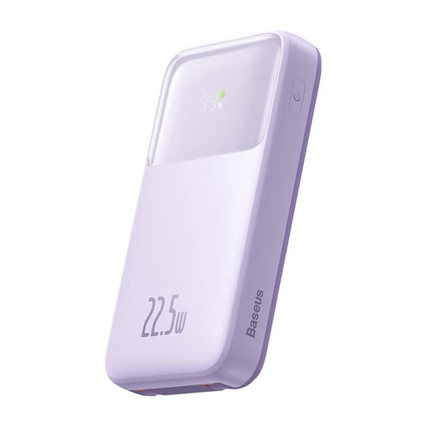 Powerbank med skærm 10000mAh 22,5W + USB-A / USB-C kabel lilla