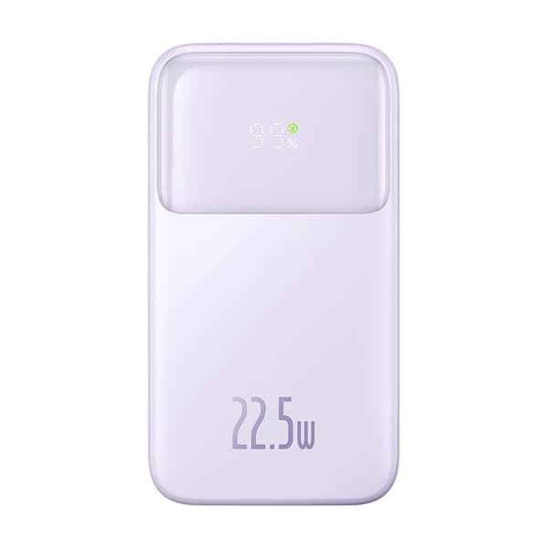 Powerbank med skærm 10000mAh 22,5W + USB-A / USB-C kabel lilla