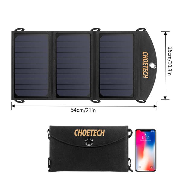 Solar USB soloplader, foldbar, 19W, 2xUSB, sort