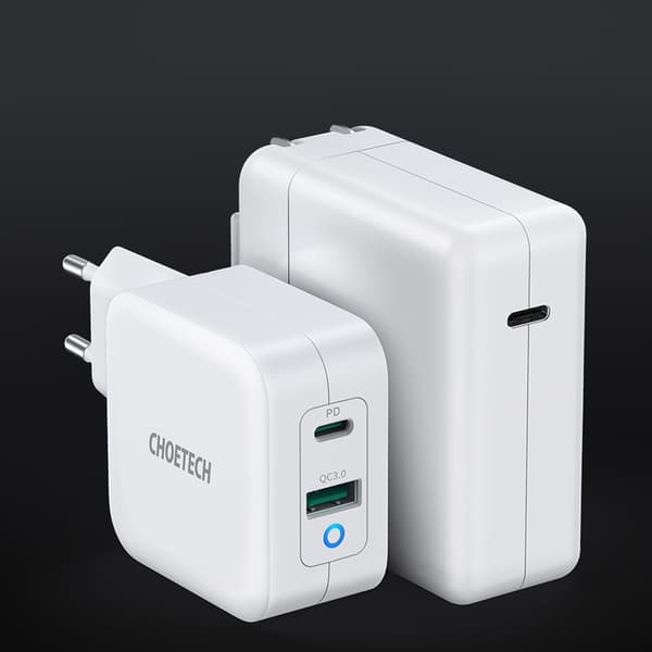 GaN USB Type C PD Fast Wall Charger USB-A QC3.0 65W 3.25A Hvid
